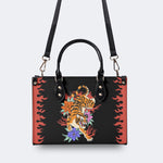 Old School Tiger and Flower Print - Leather Handbag