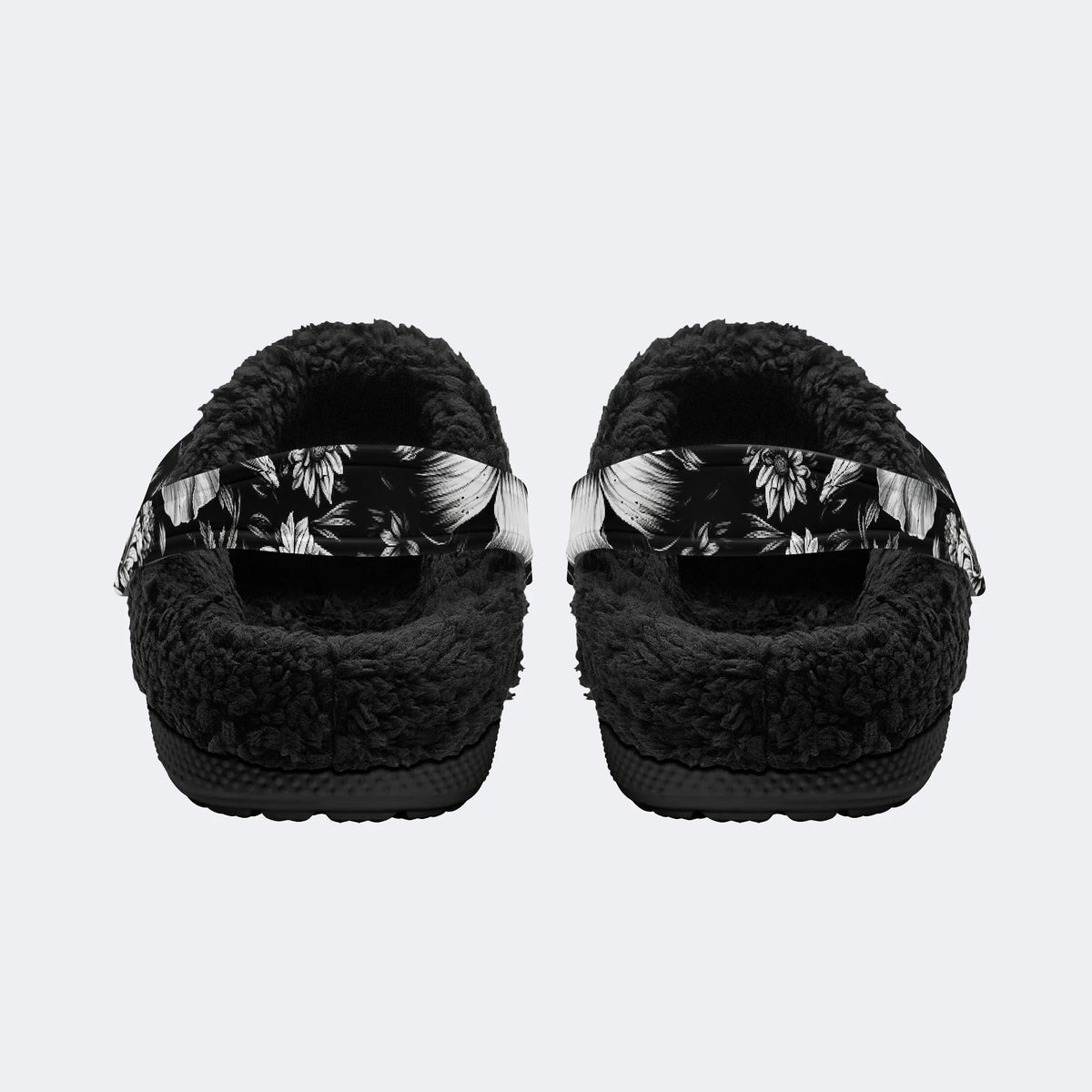 Vintage Floral Skull‑Fur Lined Slippers Sandals