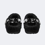 Vintage Floral Skull‑Fur Lined Slippers Sandals