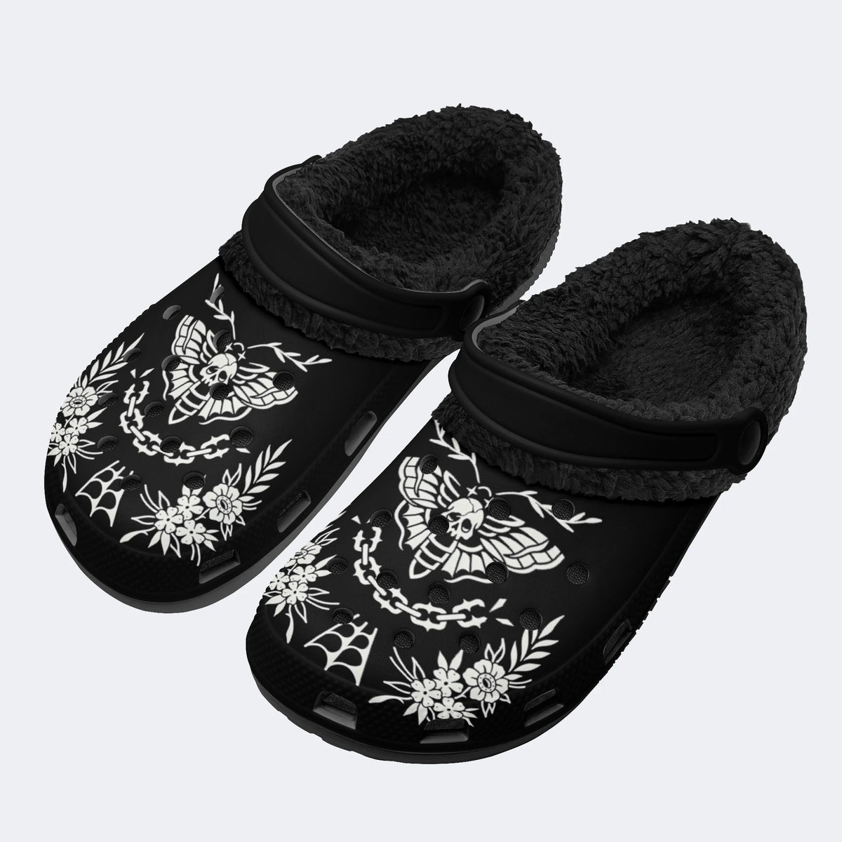 Personalized Name Death Moth Print - Fur Lined Slippers/Sandals