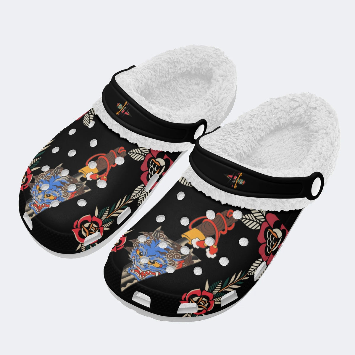 Unisex Dragon Print- Fur Lined Slippers/Sandals