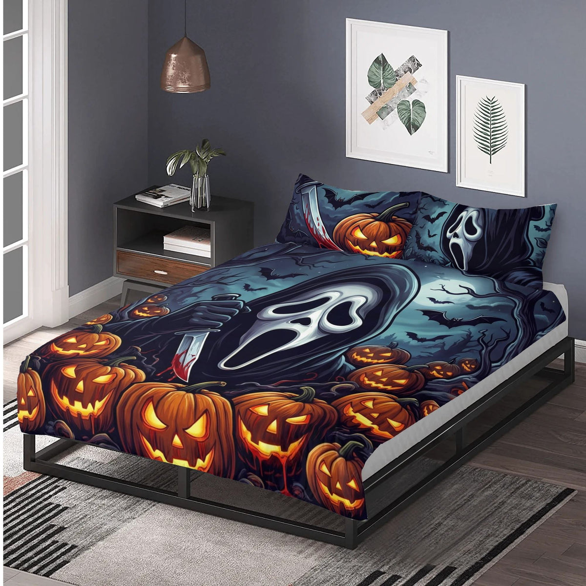 Horror Pumpkin Ghost Art - Three Piece Bedding Set