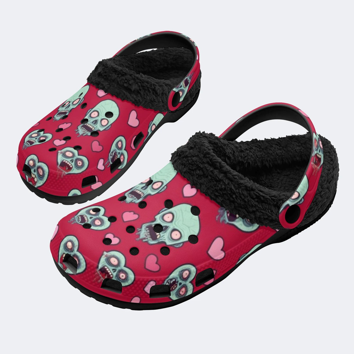 Zombie Heart Skull - Fur Lined Slippers/Sandals