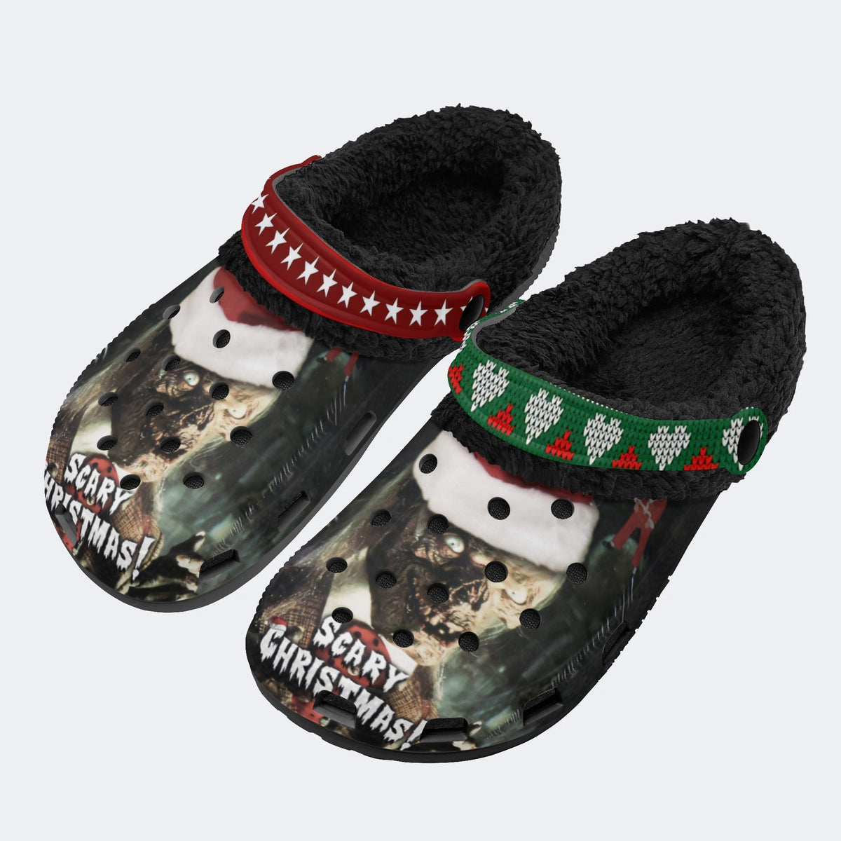 Christmas Skull Print - Fur Lined Slippers/Sandals