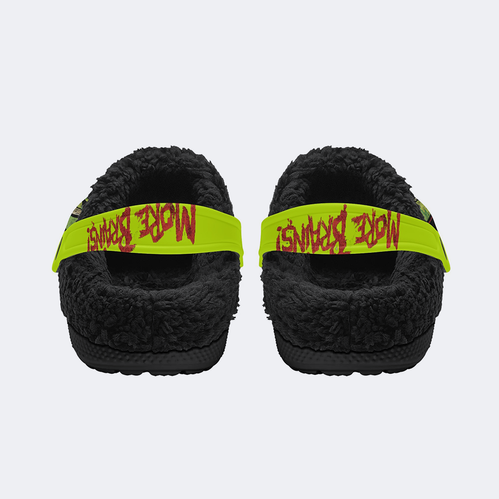 Unisex More Brains Print - Fur Lined Slippers/Sandals