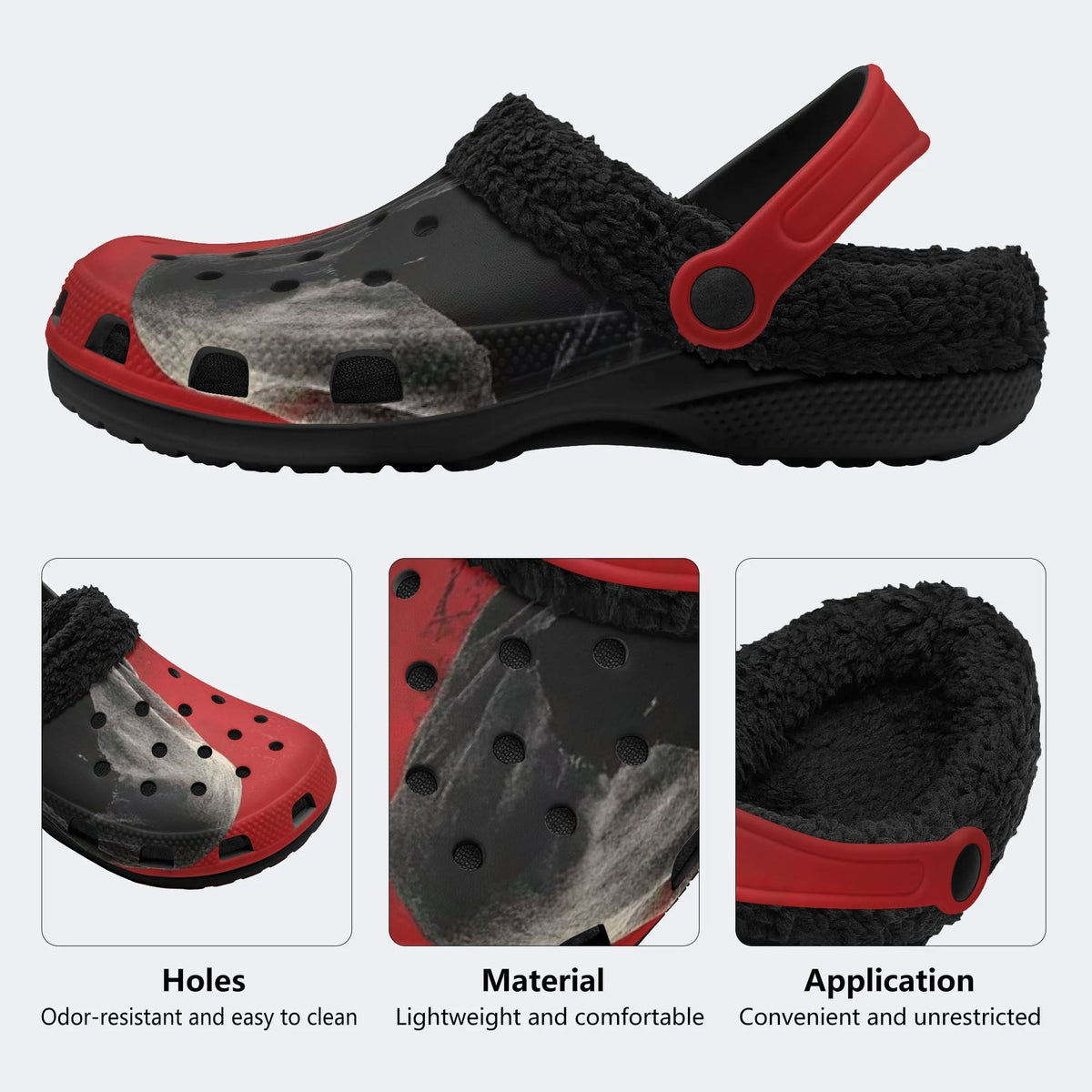 Red Crow Print - Fur Lined Slippers/Sandals