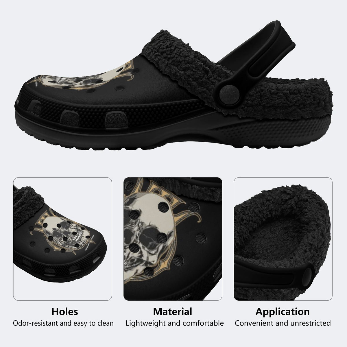 Noble Skull Graphic - Fur Lined Slippers/Sandals