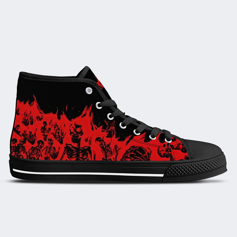 Unisex Fire Skull Print - High Top Canvas