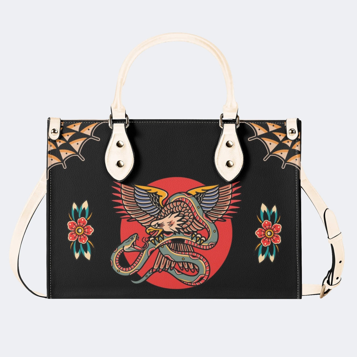 Vintage Eagle & Snake Print - Leather Handbag
