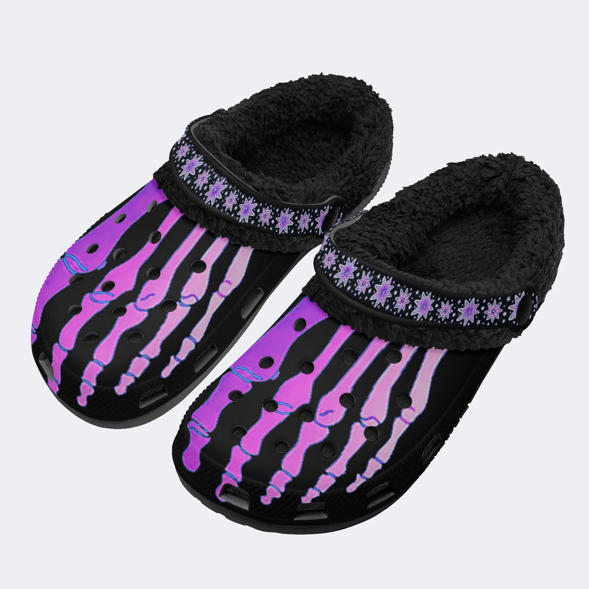 Purple Gradient Skeleton Toes Skull - Fur Lined Slippers/Sandals
