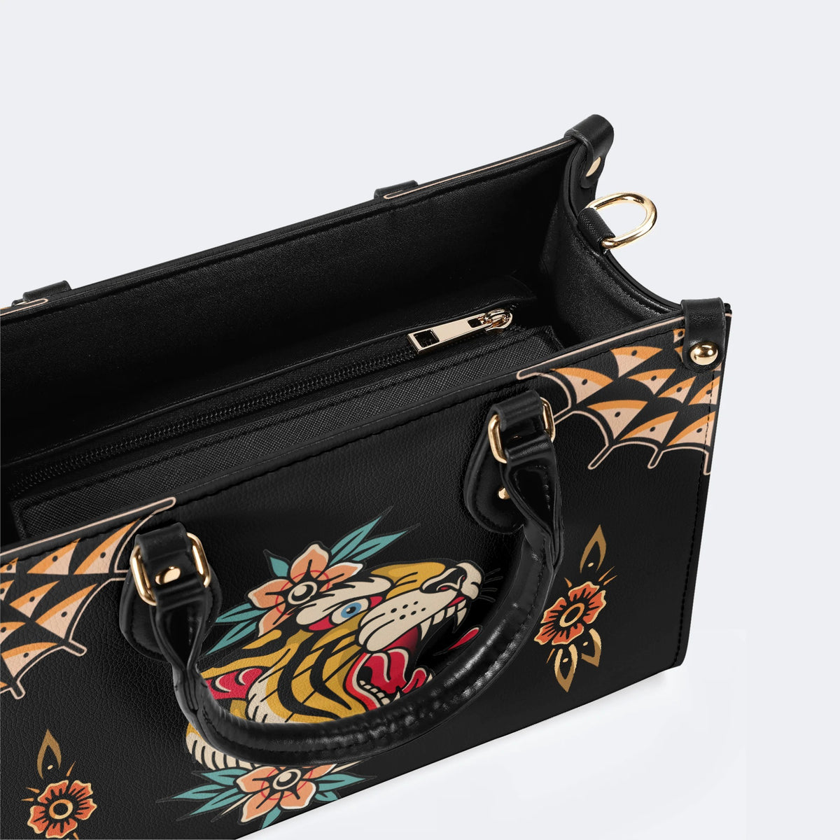 Flower Tiger Art Print - Leather Handbag