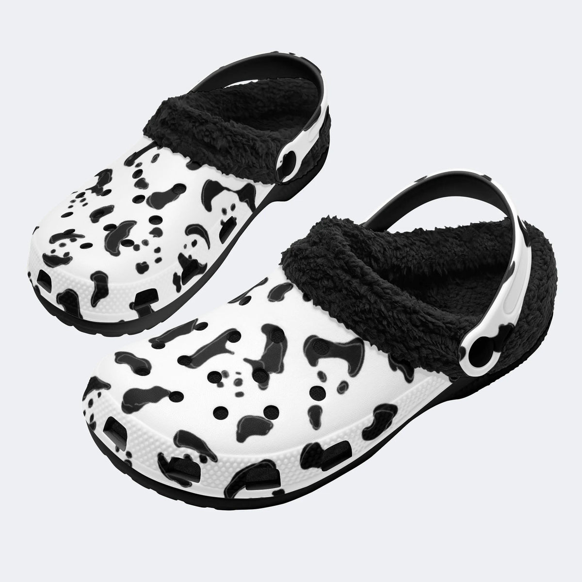 Cow Spot Print - Fur Lined Slippers/Sandals