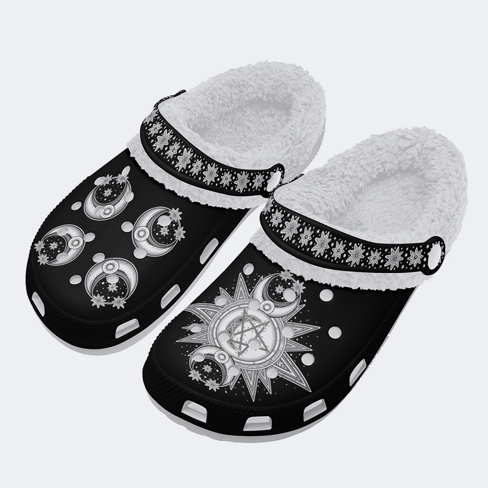 Pentagram Triple Moon - Fur Lined Slippers/Sandals