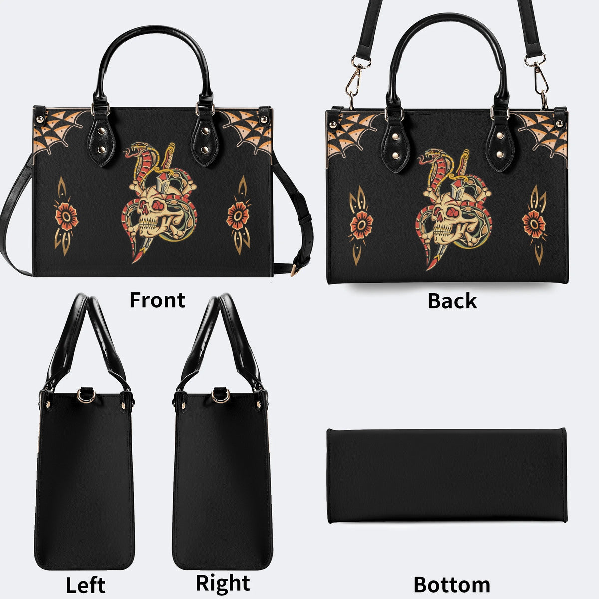 Skeleton Snake Print - Leather Handbag