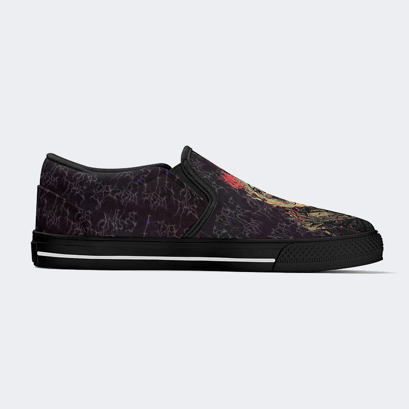 Unisex Punk Fire Skull Print - Slip On Shoes