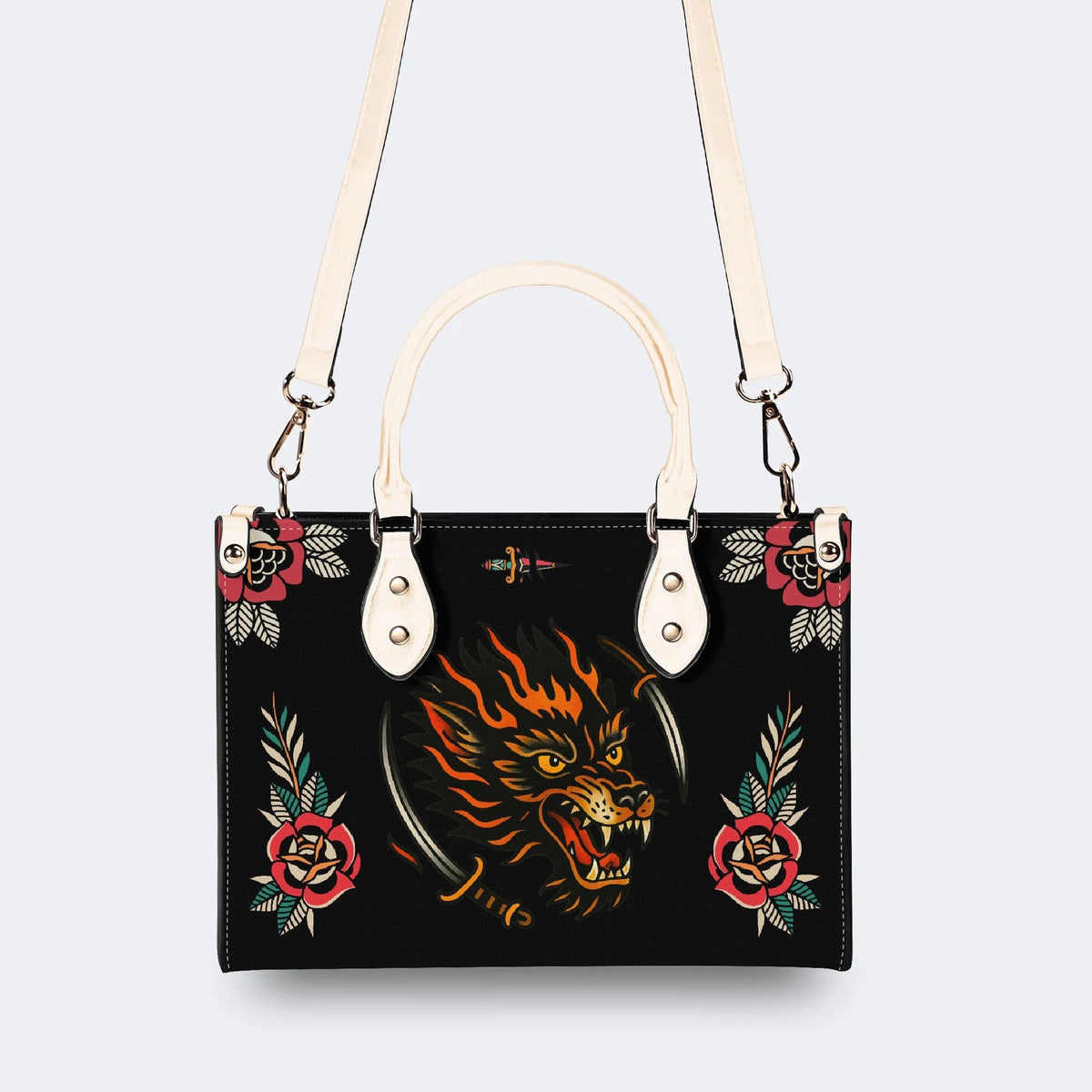Wolf Head Print - Leather Handbag