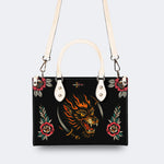 Wolf Head Print - Leather Handbag
