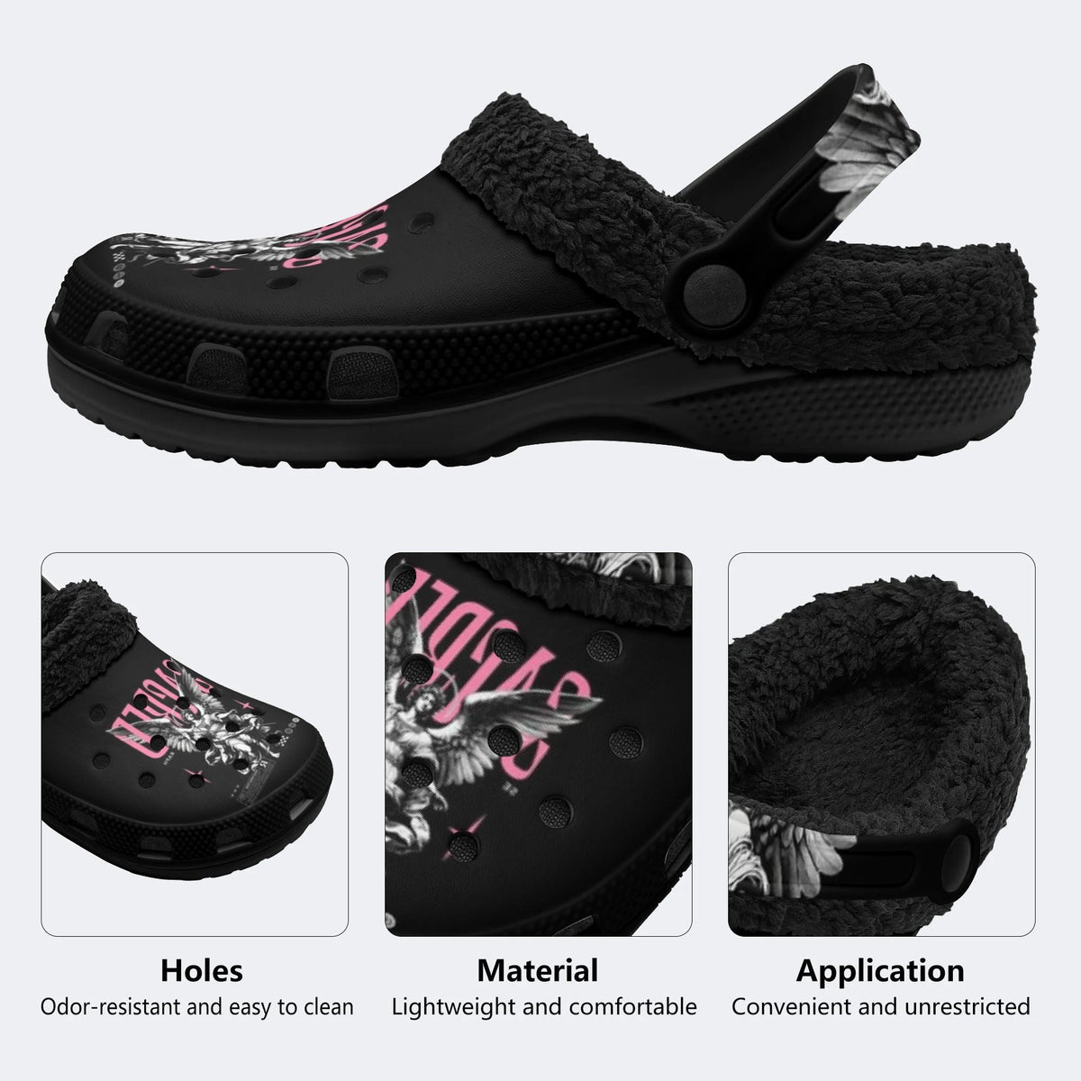 Dark Winged Angel Art - Fur Lined Slippers/Sandals
