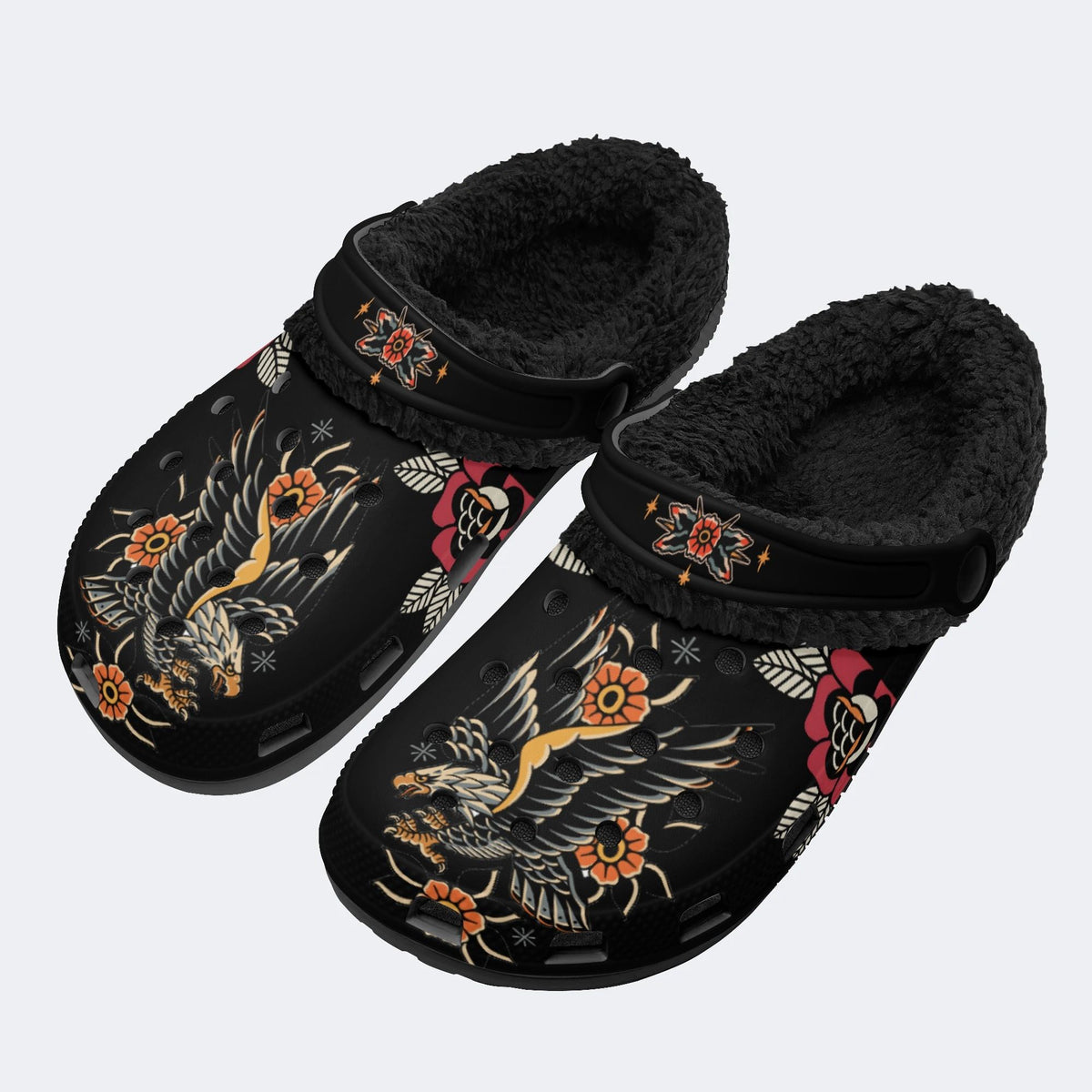 Traditional Eagle Print - Fur Lined Slippers/Sandals