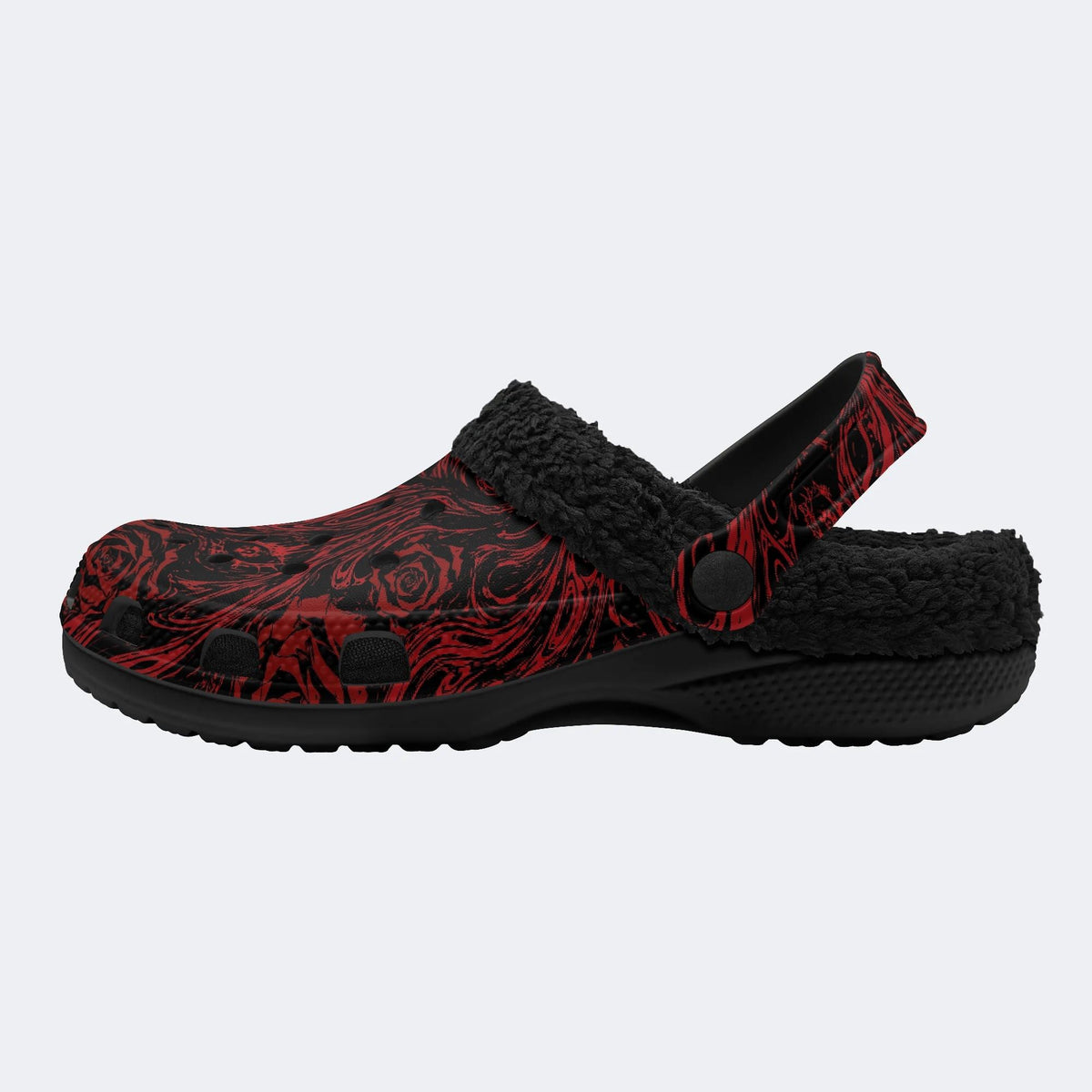 Red Swirl Rose‑Fur Lined Slippers Sandals