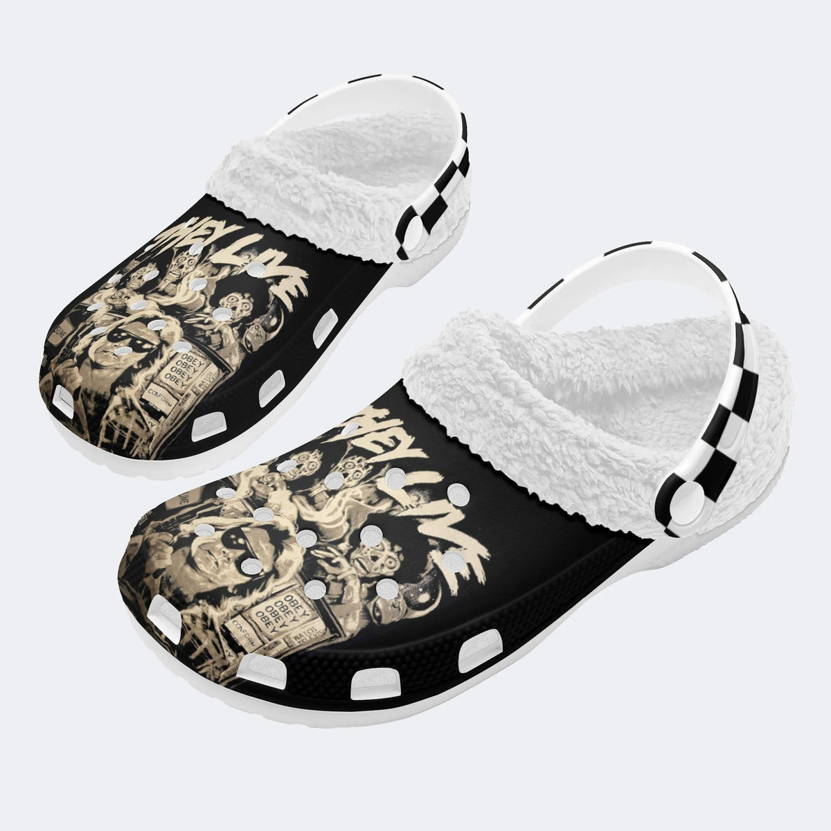 They Live Vintage Print - Fur Lined Slippers/Sandals