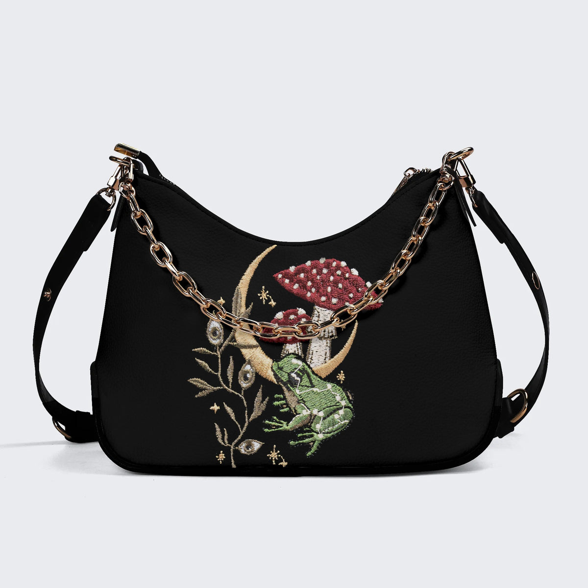 Frog Mushroom Print - Leather Crossbody Bag