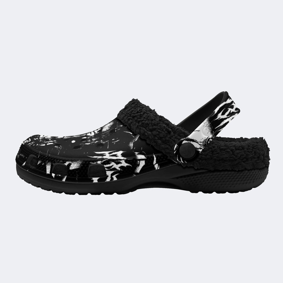Gothic Dark Metal Skull Demon Print - Fur Lined Slippers/Sandals