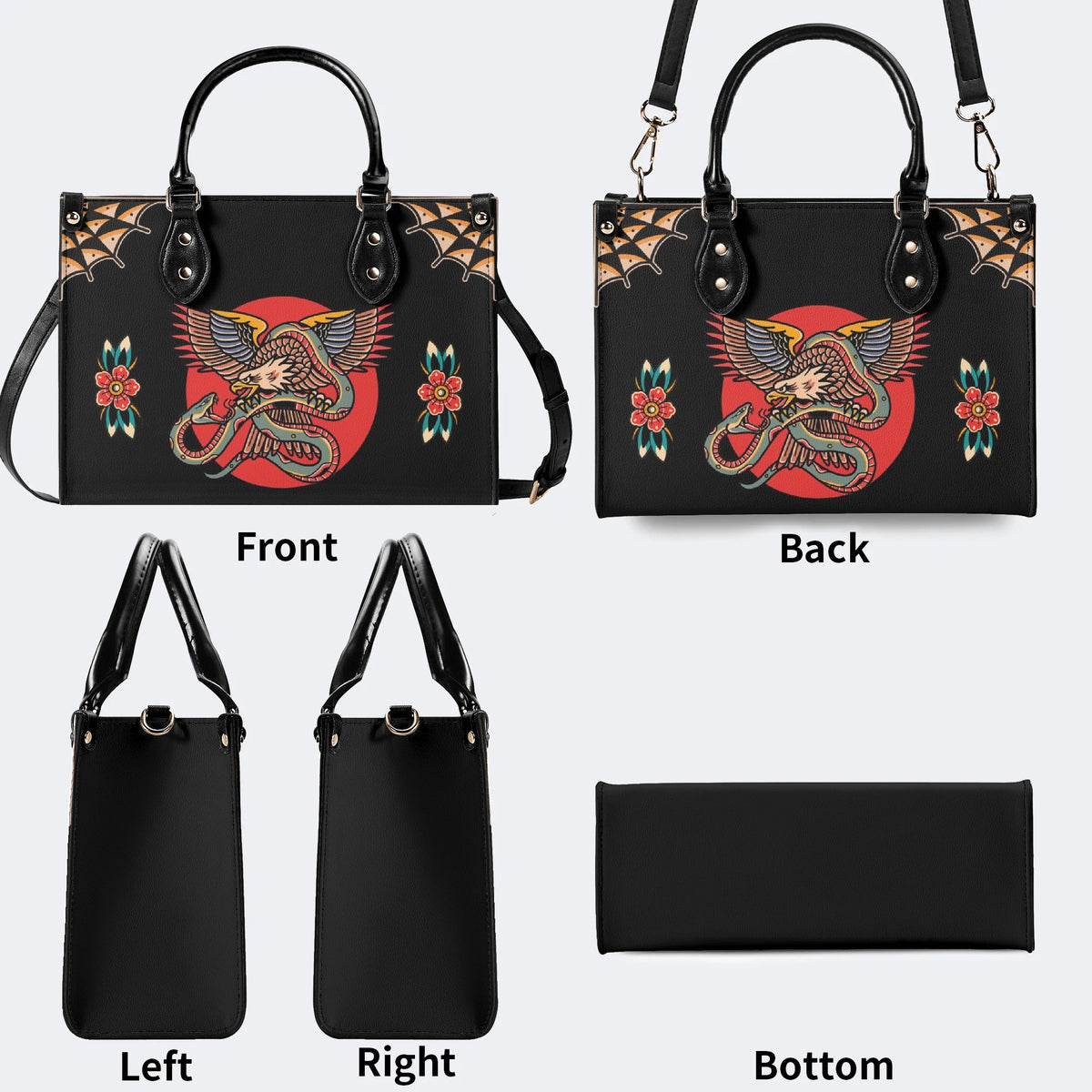 Vintage Eagle & Snake Print - Leather Handbag