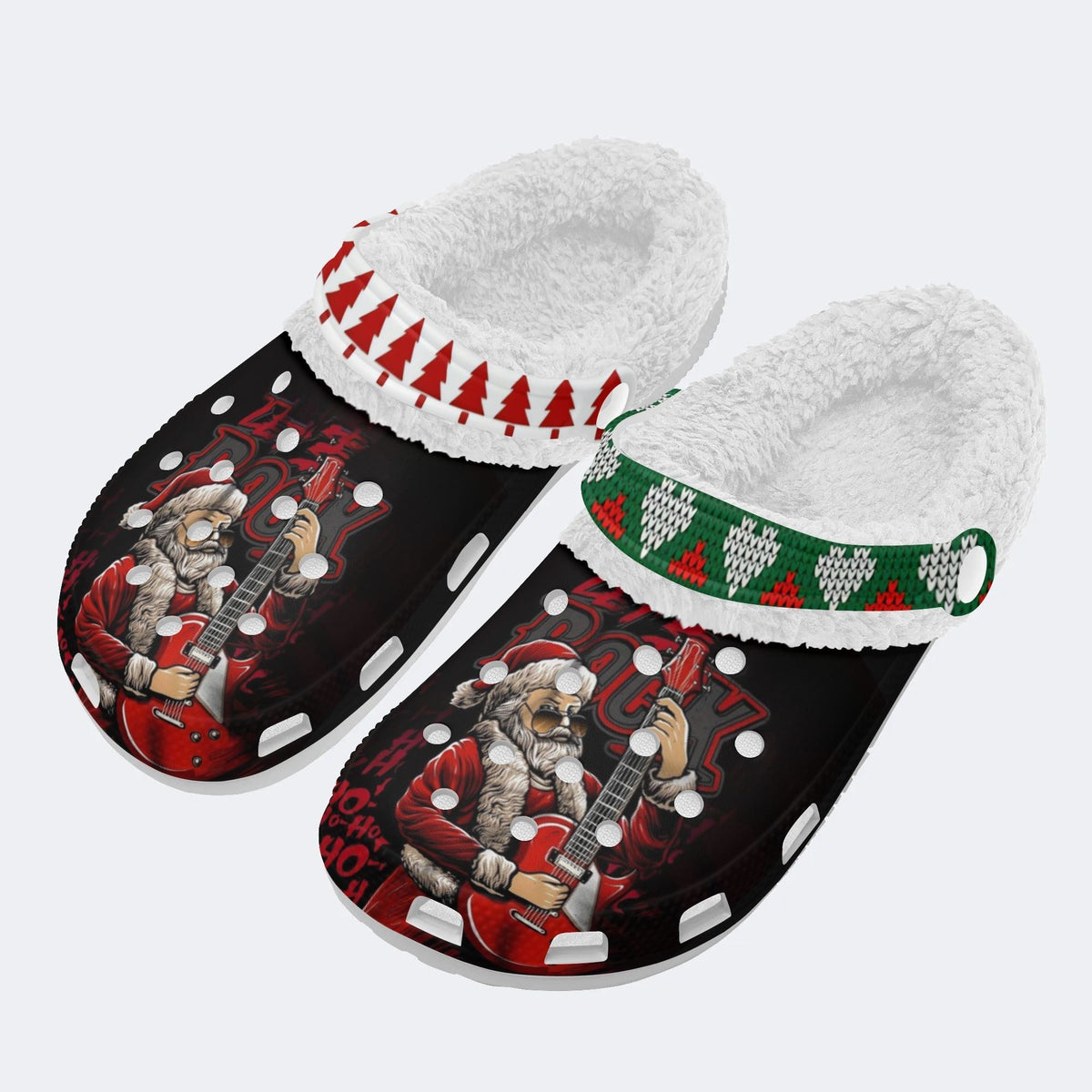 Rockin' Santa Claus Print - Fur Lined Slippers/Sandals