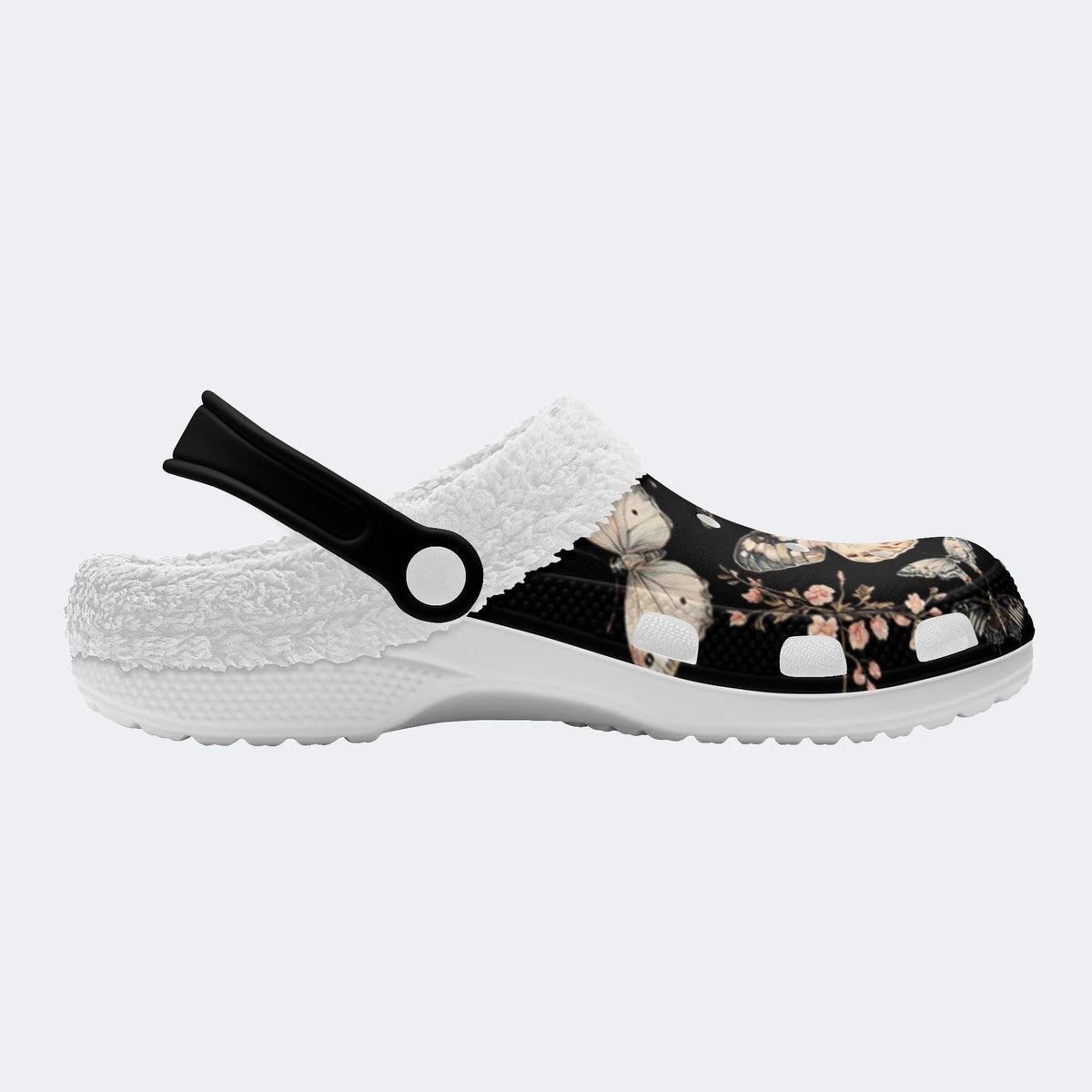 Vintage Butterfly Floral Print - Fur Lined Slippers/Sandals