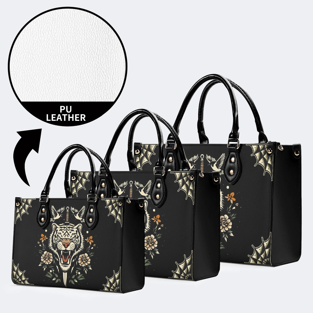 Vintage Tiger Art Print - Leather Handbag