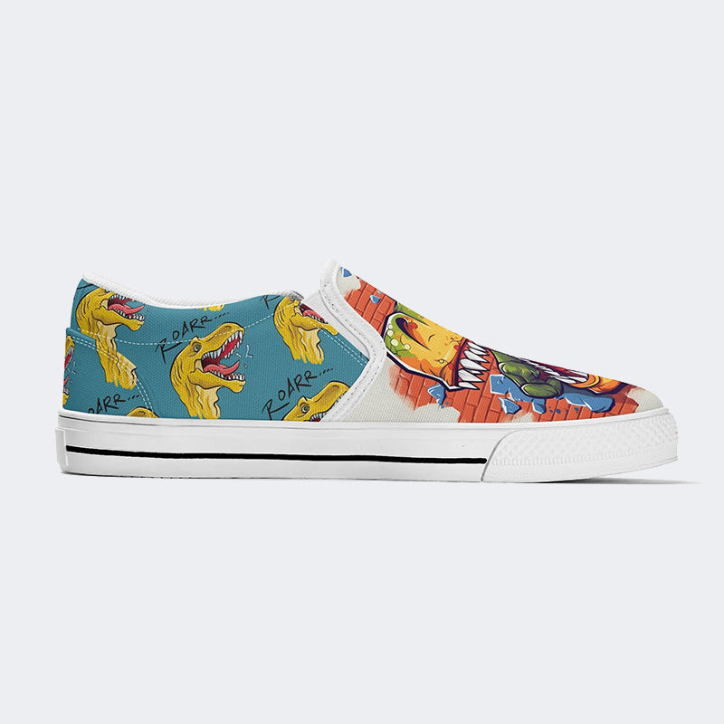 Unisex Dinosaur Print - Slip On Shoes