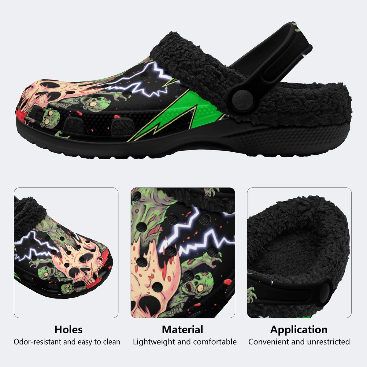 Zombie Skull Horror‑Fur Lined Slippers Sandals