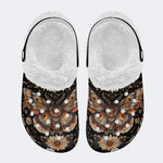 Vintage Moth Floral Print - Fur Lined Slippers/Sandals