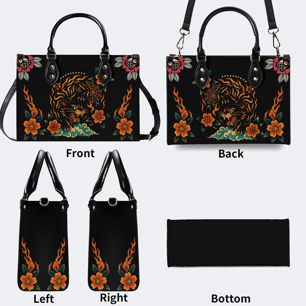 Black Panther Print - Leather Handbag