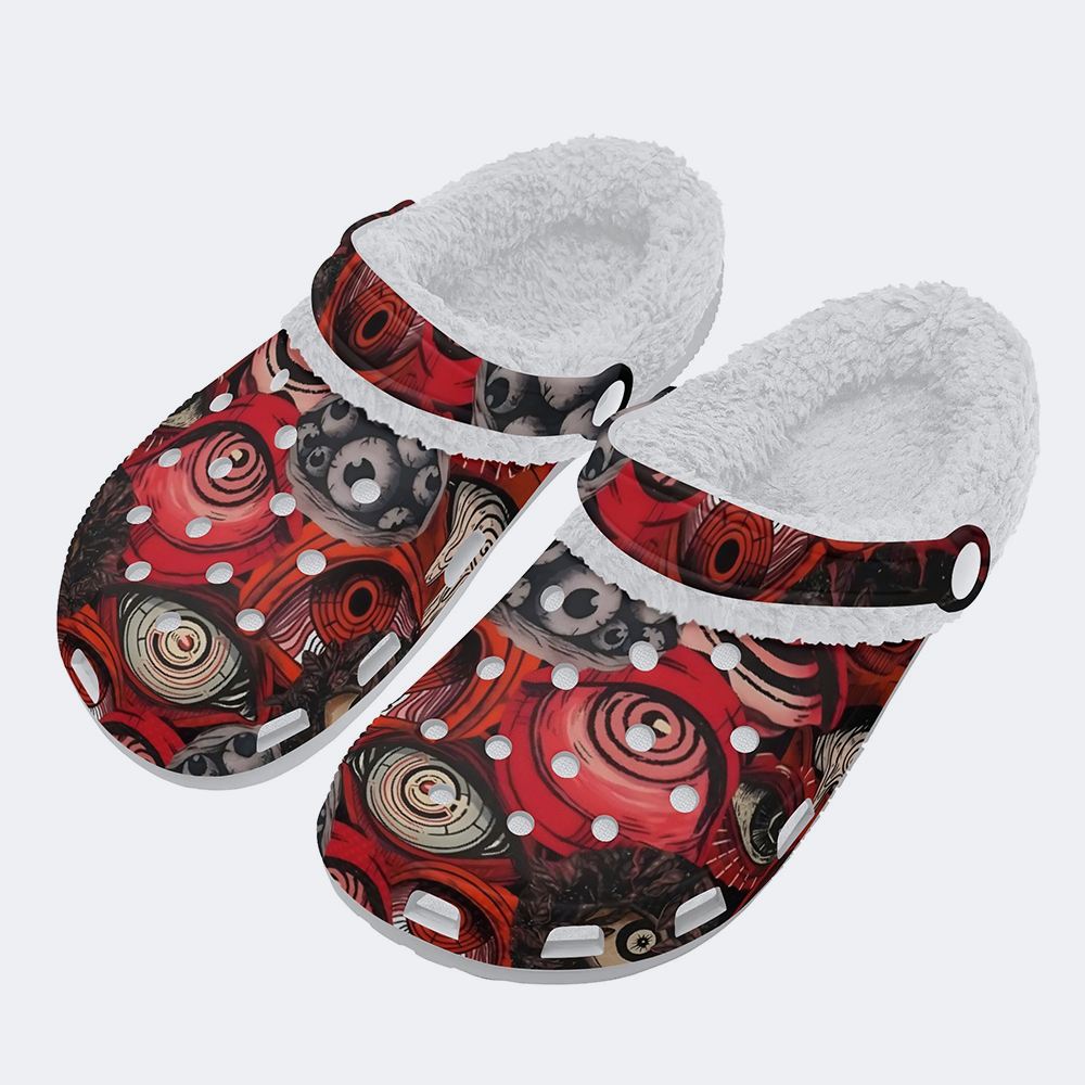 Unisex Evil Eyes Print - Fur Lined Slippers