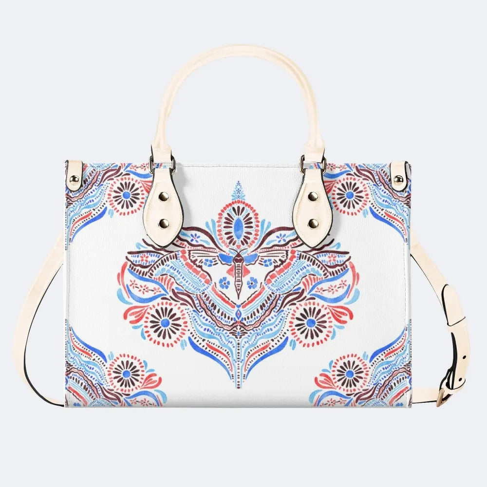 Classic Watercolor Moth Print - Leather Handbag