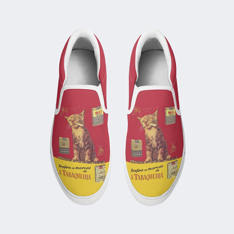 Retro Cat Smoking - Slip On Shoes