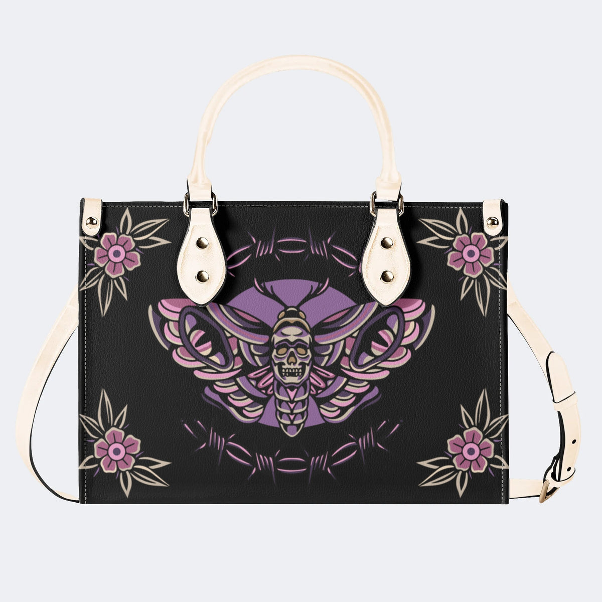 Purple Death Moth Print - Leather Handbag