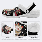 Lucky Cat Print - Fur Lined Slippers/Sandals