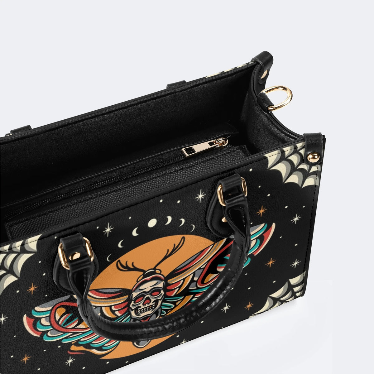 Old School Death Moth Vintage Print - Leather Handbag