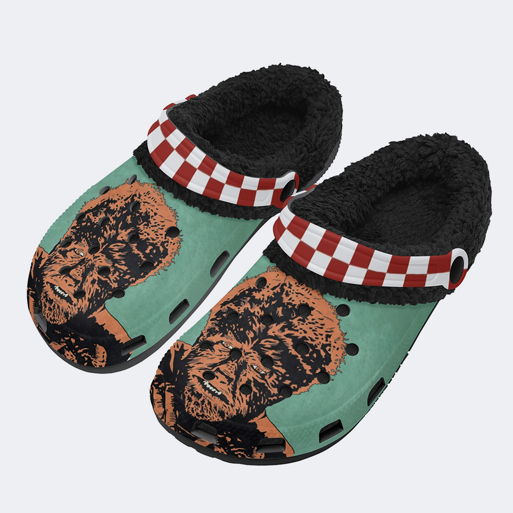 Vintage Wolfman Halloween Art - Fur Lined Slippers/Sandals