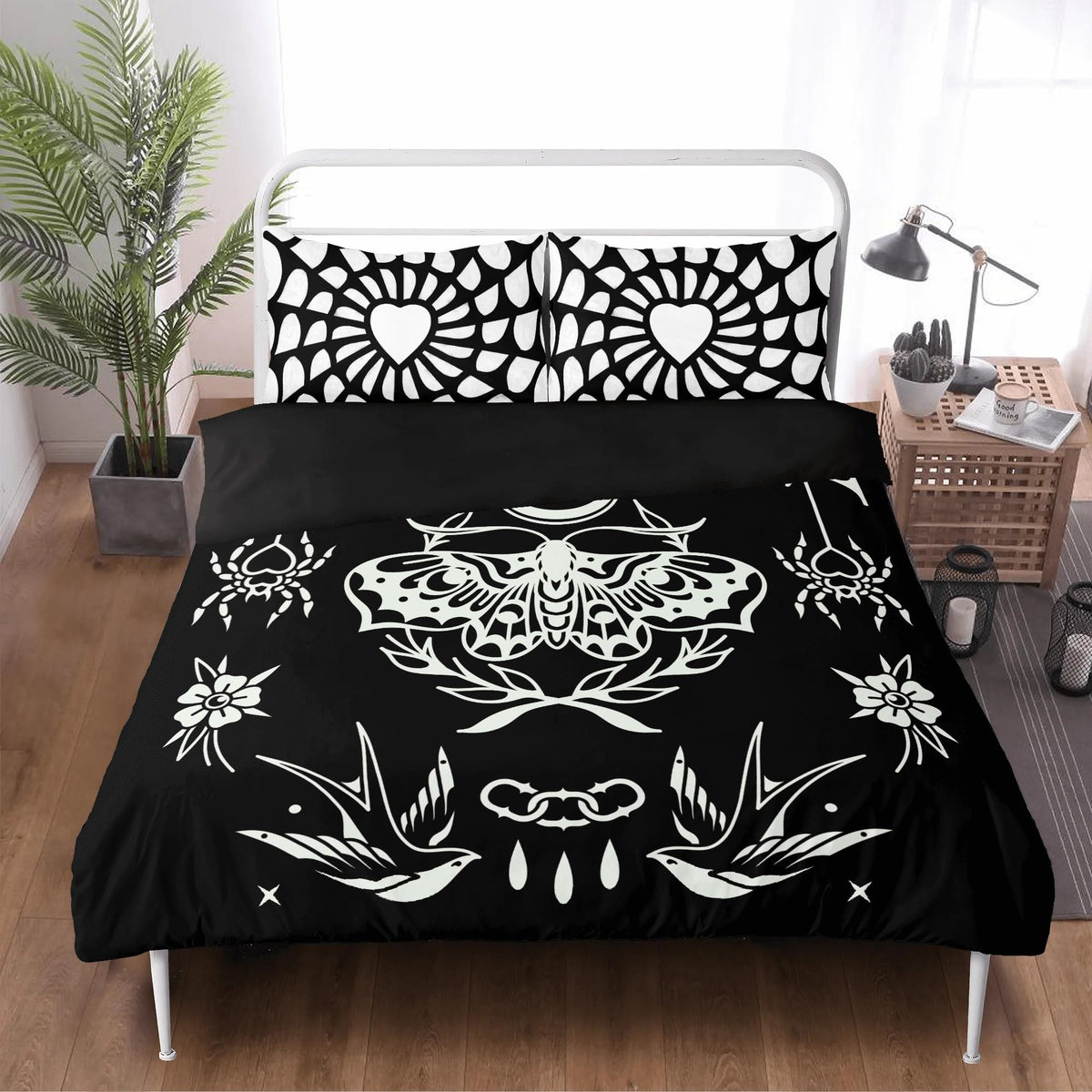 Dark Moth Gothic Print - Three Piece Bedding Set
