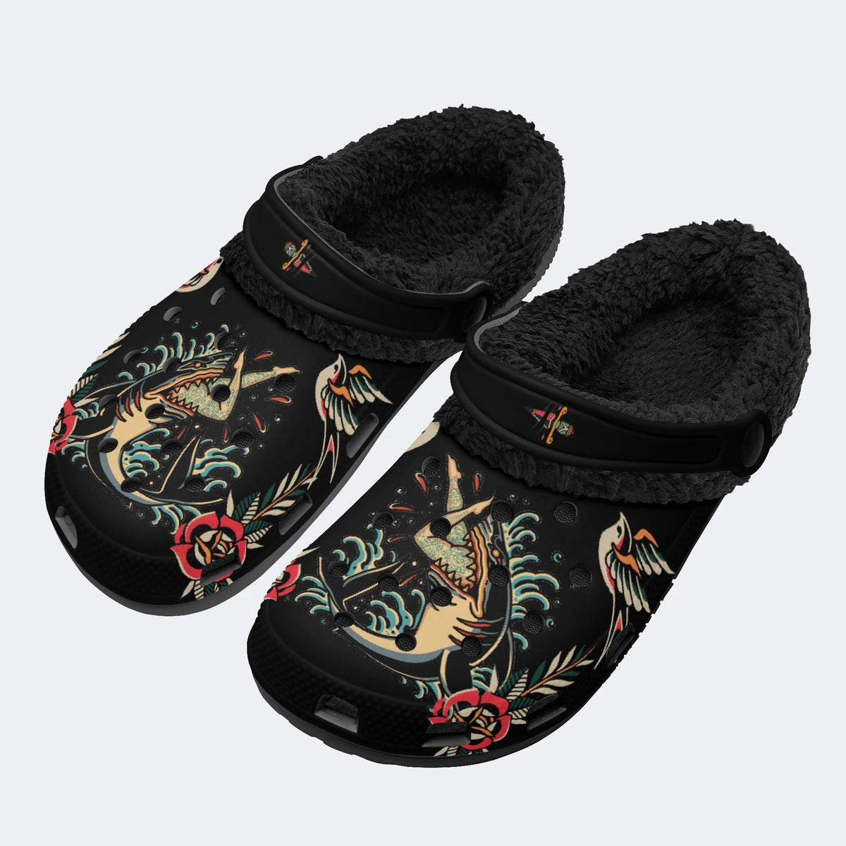 Sea Shark Print - Fur Lined Slippers/Sandals