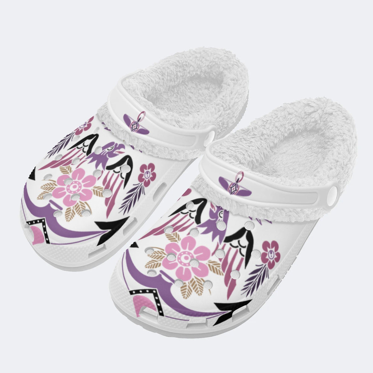 Flower&Eagle Art Print - Fur Lined Slippers/Sandals