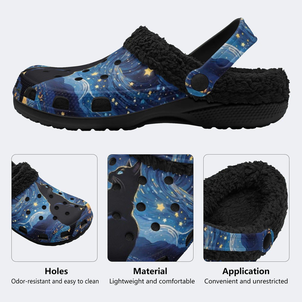 Van Gogh Black Cat - Fur Lined Slippers/Sandals