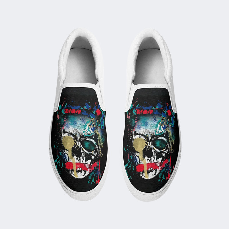 Unisex Skull Graphic Print - Slip On Shoes