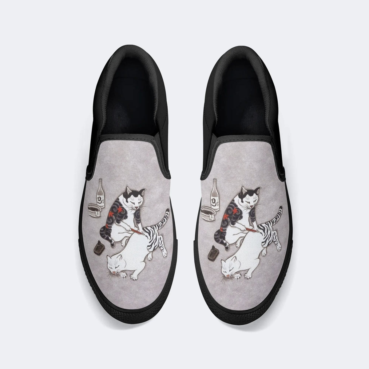 Cat In Tattoo Print - Slip On Shoes