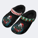 Horror Christmas Skull Print - Fur Lined Slippers/Sandals