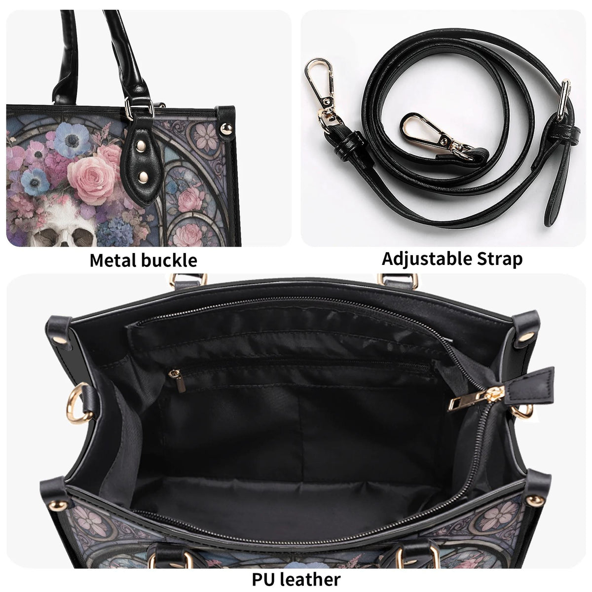 Rose Skull Glass Print Handbag Factory Direct Sales